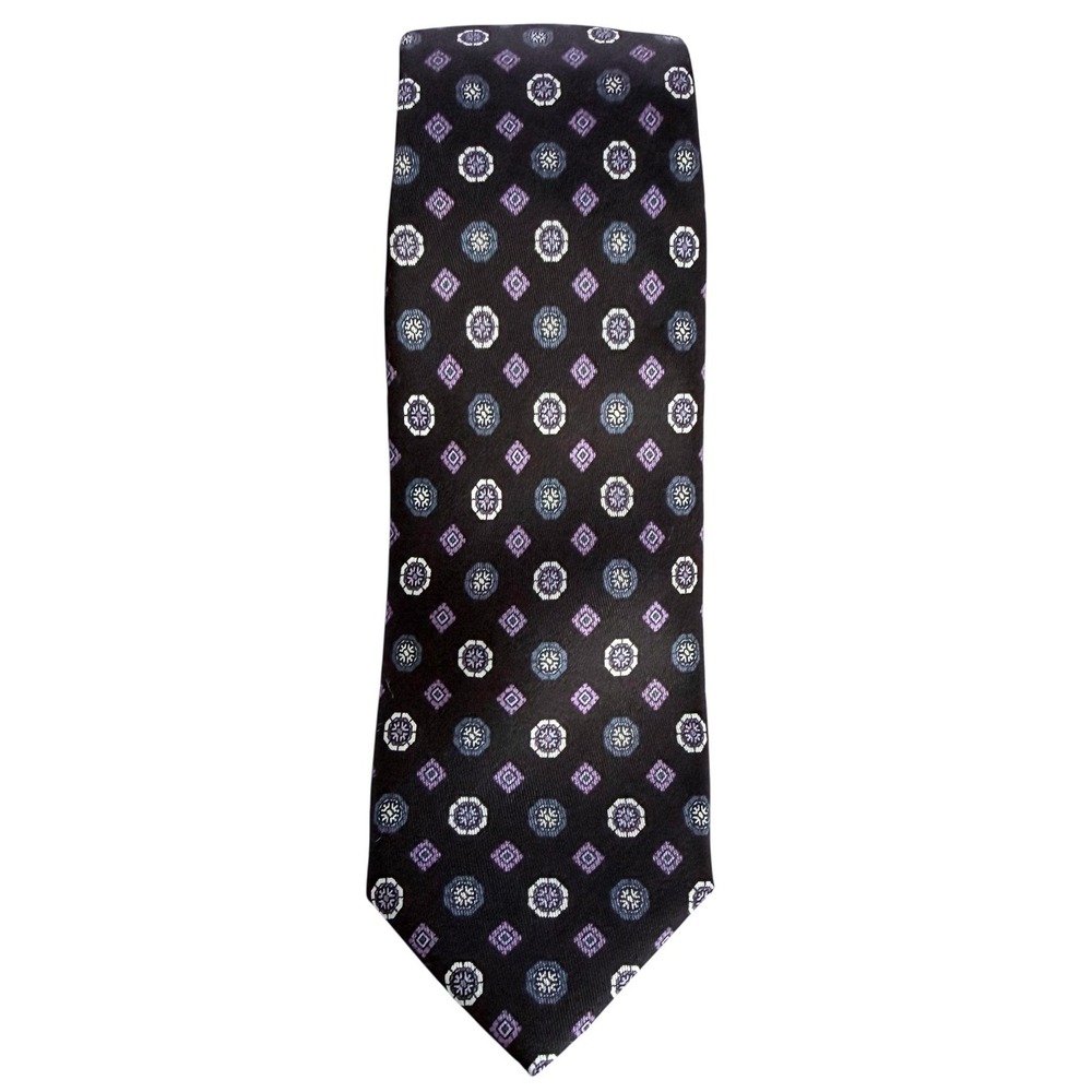Hugo Boss Mens Black Silk Tie Purple Diamond Print Narrow NWT